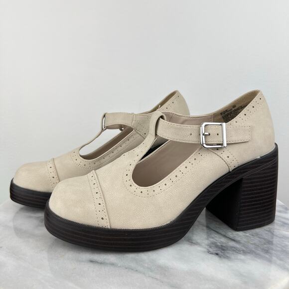 Maurices Cream Y2K Chunky Mary Jane Platform Heels (Sz 8.5) - Picture 9 of 12